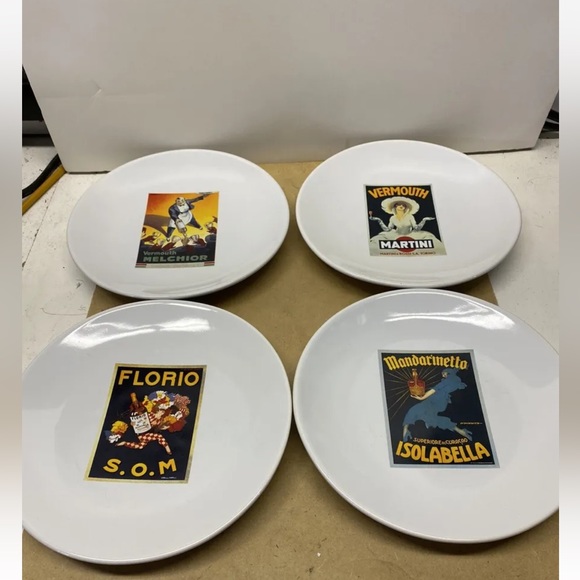 Pottery Barn Kitchen Pottery Barn Vintage Poster Plates Lot Of 4